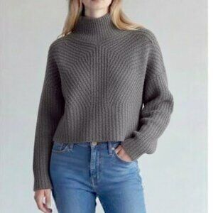 THEORY Sculpted Sweater Cropped Airy Wool Cashmere Grey Melange Women's Petite P